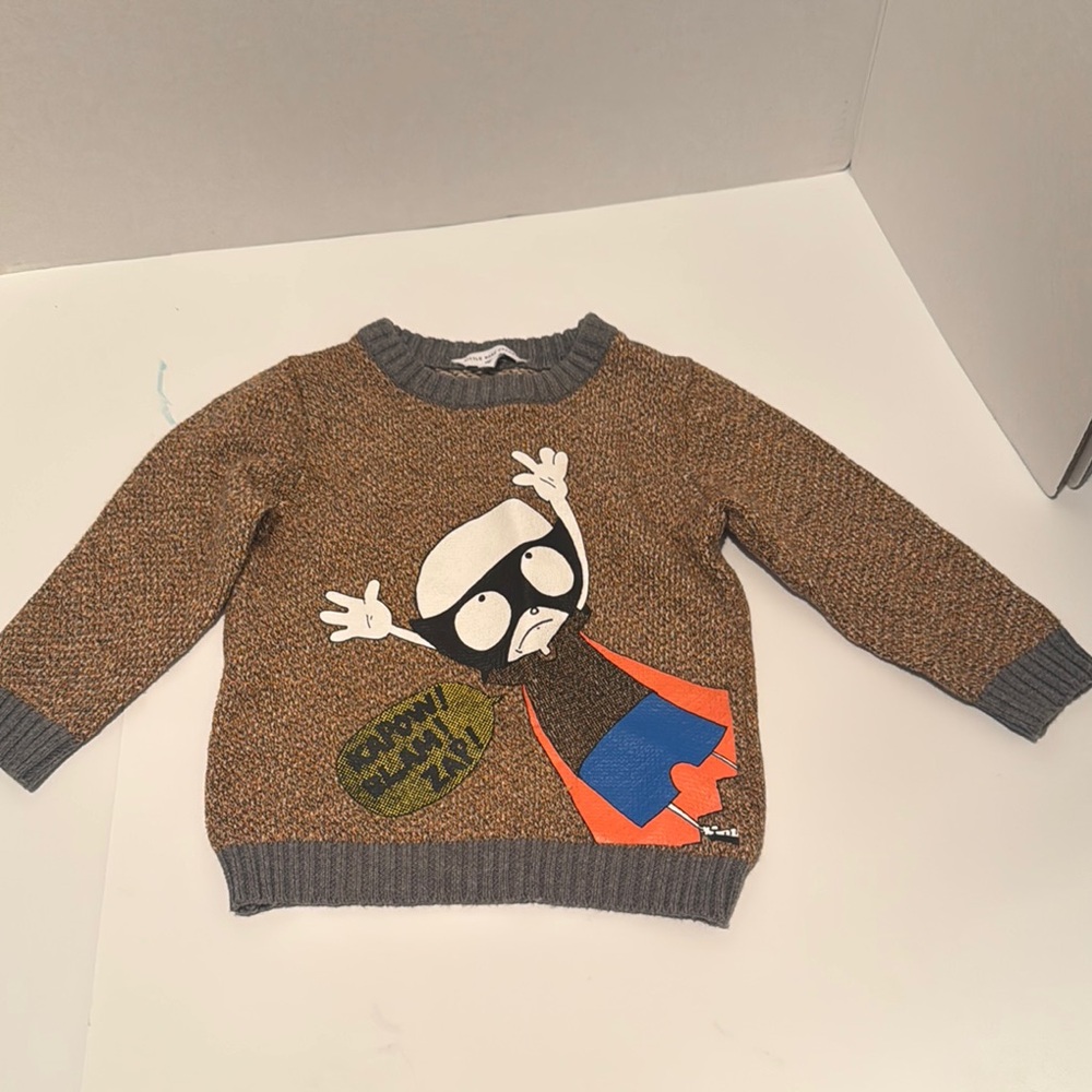 Brown Sweater with Cartoon Graphic